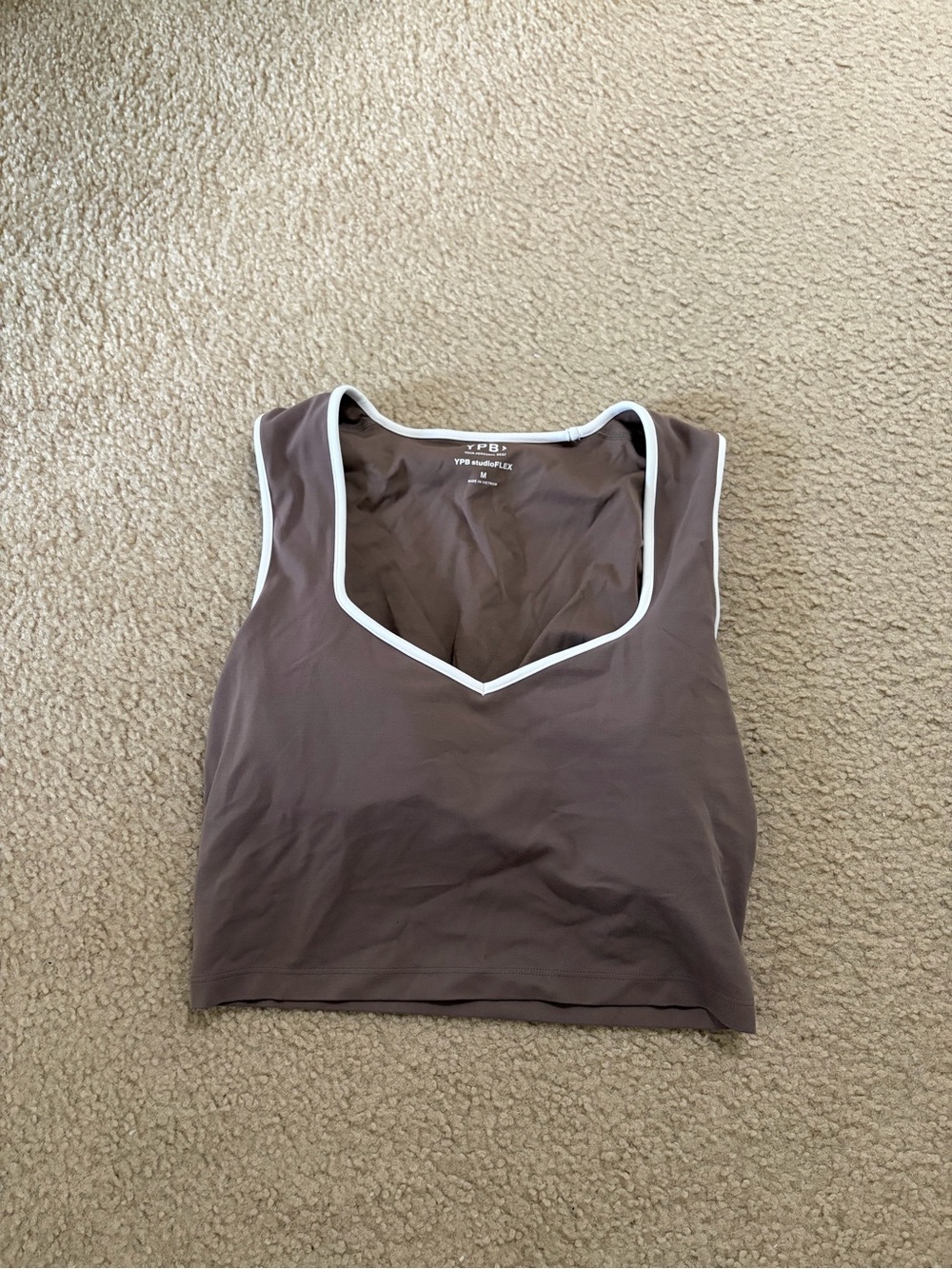 VPL Taupe Cropped Tank with White Trim